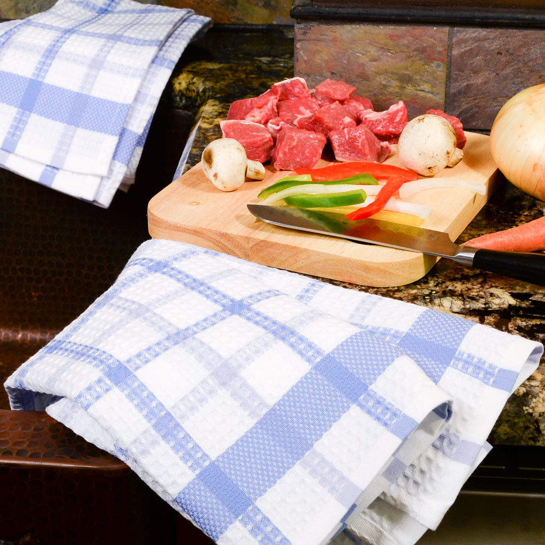 Poyet Motte Alvex Professional Chefs Towels (Pack of 4) Blue/White