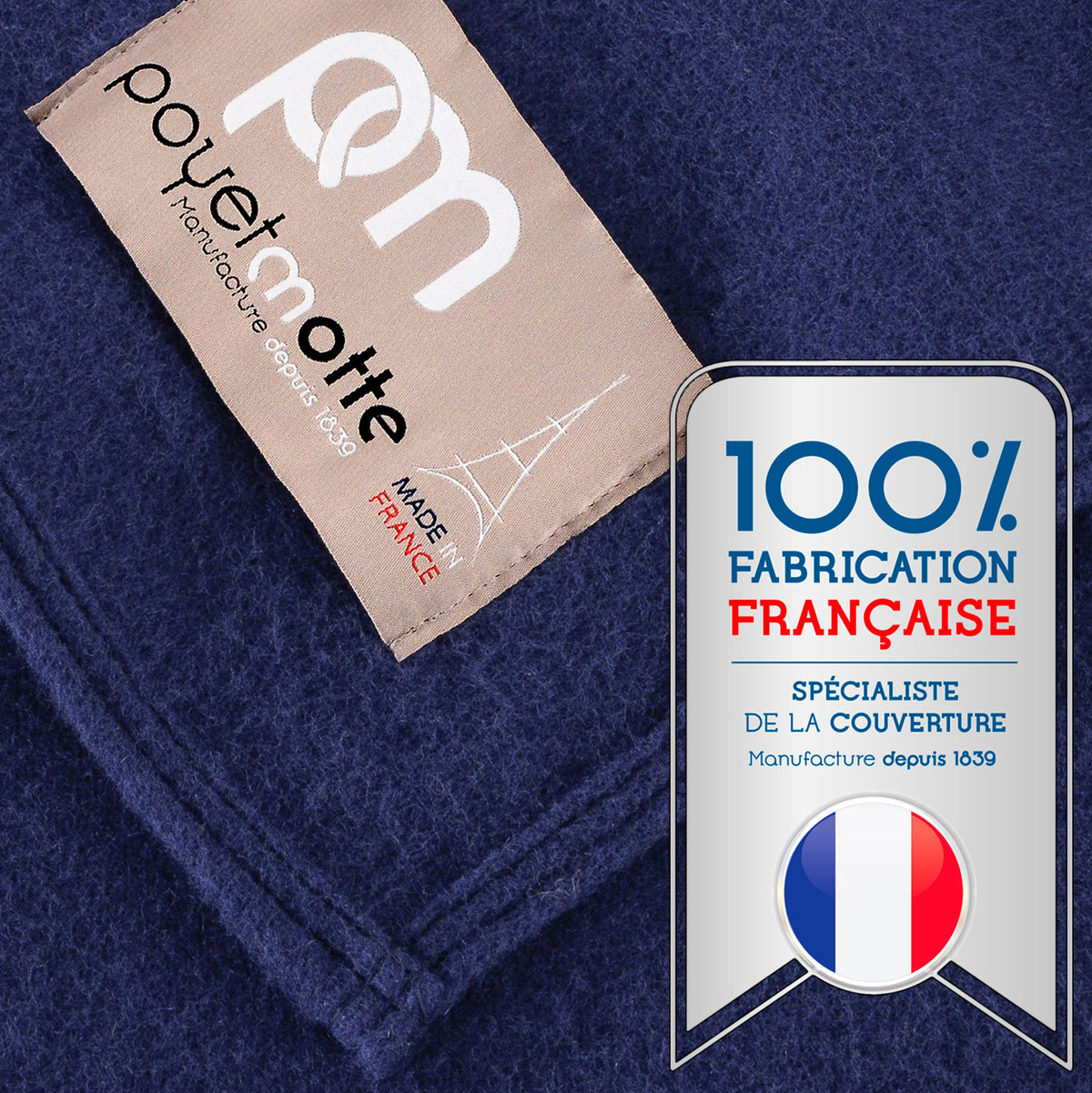 Poyet Motte Antibes 350GSM Lightweight 100-Percent Virgin Wool Blanket, Navy