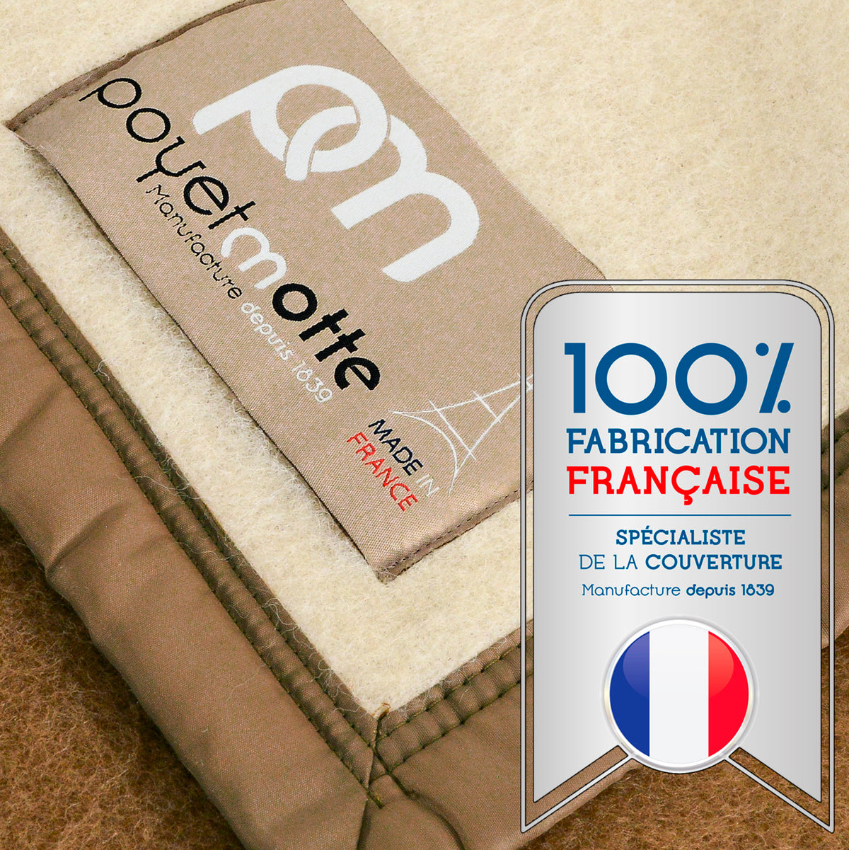 Poyet Motte Aubisque Reversible 500GSM Heavyweight 100% Wool Blanket, Camel