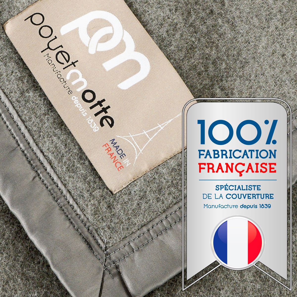 Poyet Motte Rivoli/Elysee 400GSM Mid-Weight 100% Virgin Wool Blanket, Grey