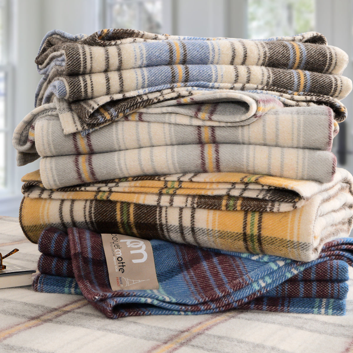Poyet Motte Chevreuse Heavyweight Wool Blend Oversized Blanket, Machine Washable, Blue