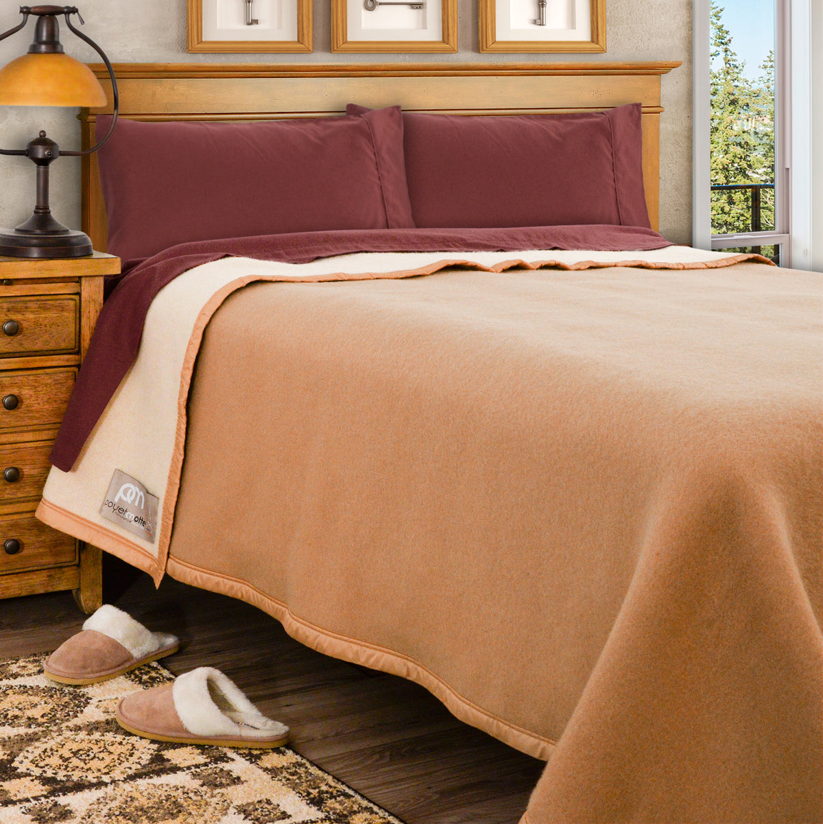 Poyet Motte Aubisque Reversible 500GSM Heavyweight 100% Wool Blanket, Doe