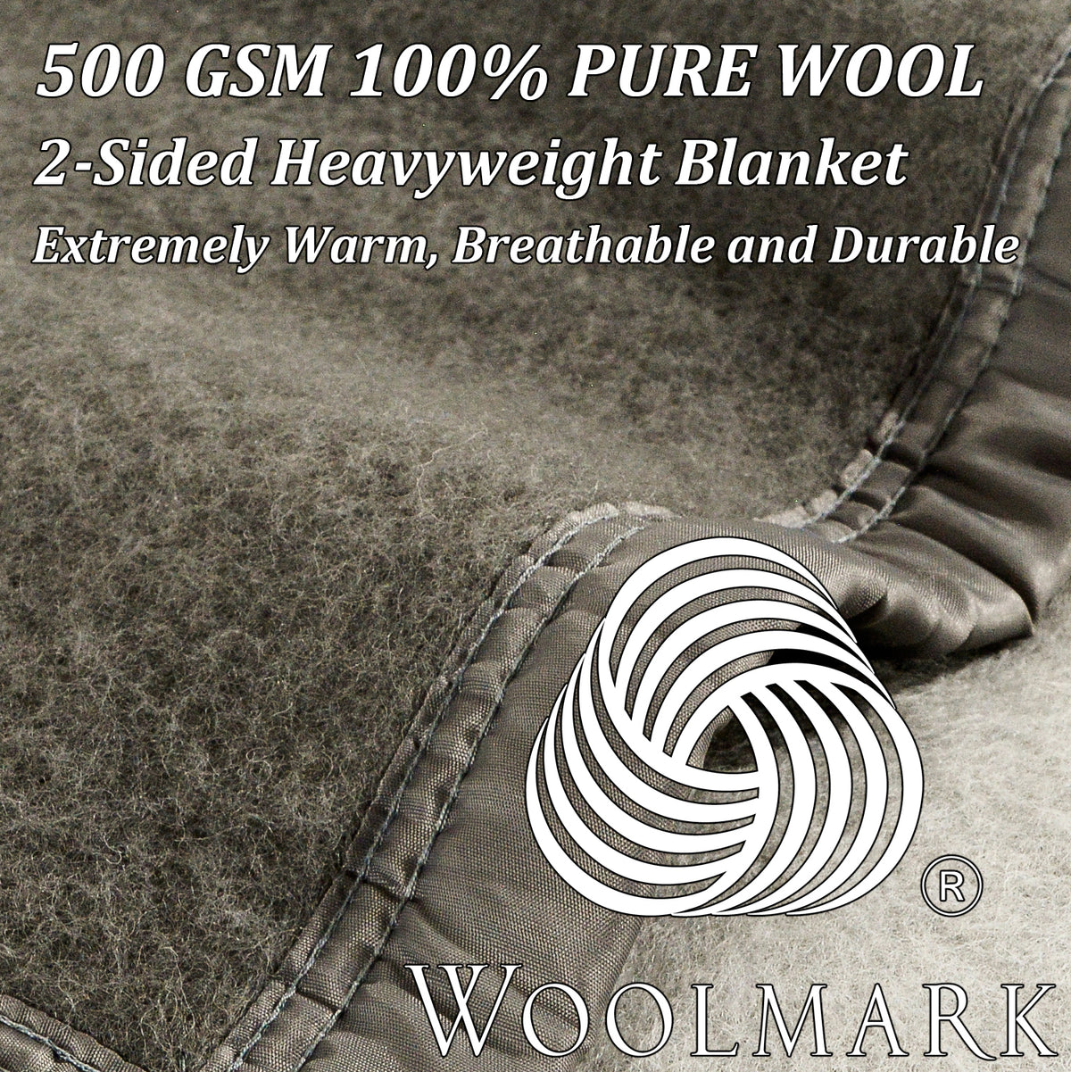 Poyet Motte Aubisque Reversible 500GSM Heavyweight 100% Wool Blanket, Grey